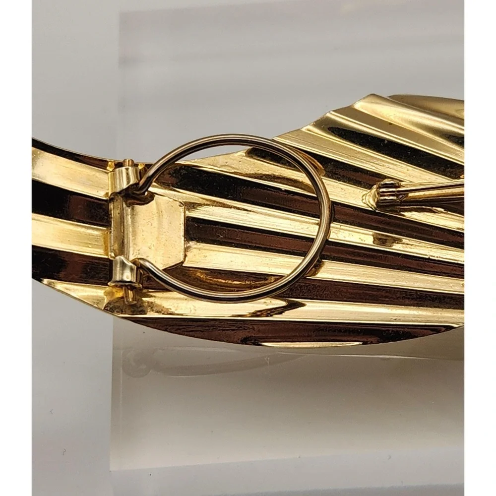 Vintage Modernist Brooch Gold Tone Pin 5 inch Leaf Wing Sculptural Scarf Clip
